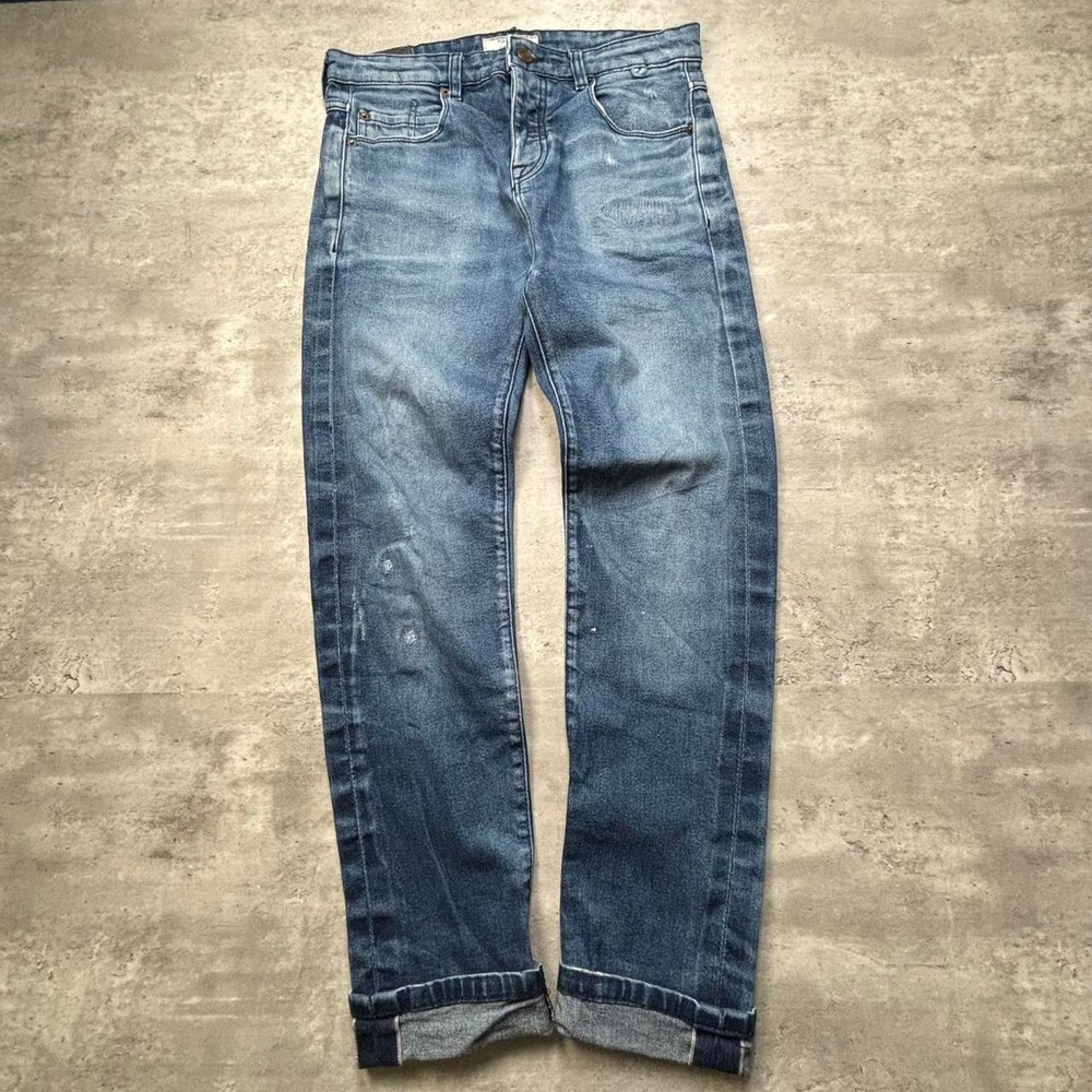 Pull & Bear Skinny Tapered Jeans Mens 32x30 Blue Selvedge Vintage Faded J060